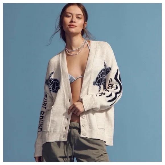 NWT Anthropologie Pilcro Relaxed Sea Turtle Nautical Cardigan Sweater, S